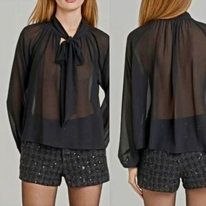 Jennifer Lopez Black Sheer Two In One Blouse with Tie-Neck